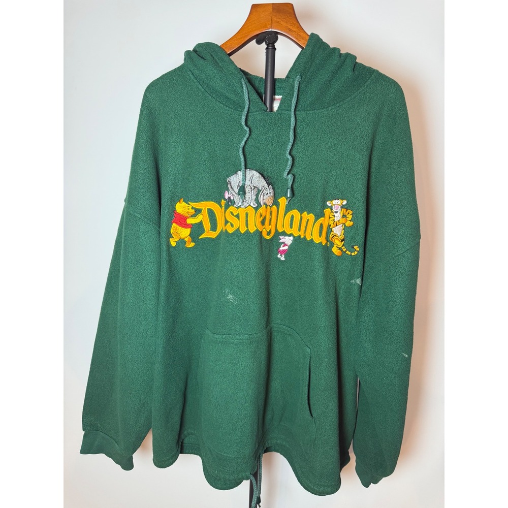 Vintage Disneyland Winnie the Pooh Fleece Hoodie Green Eeyore Tigger XL